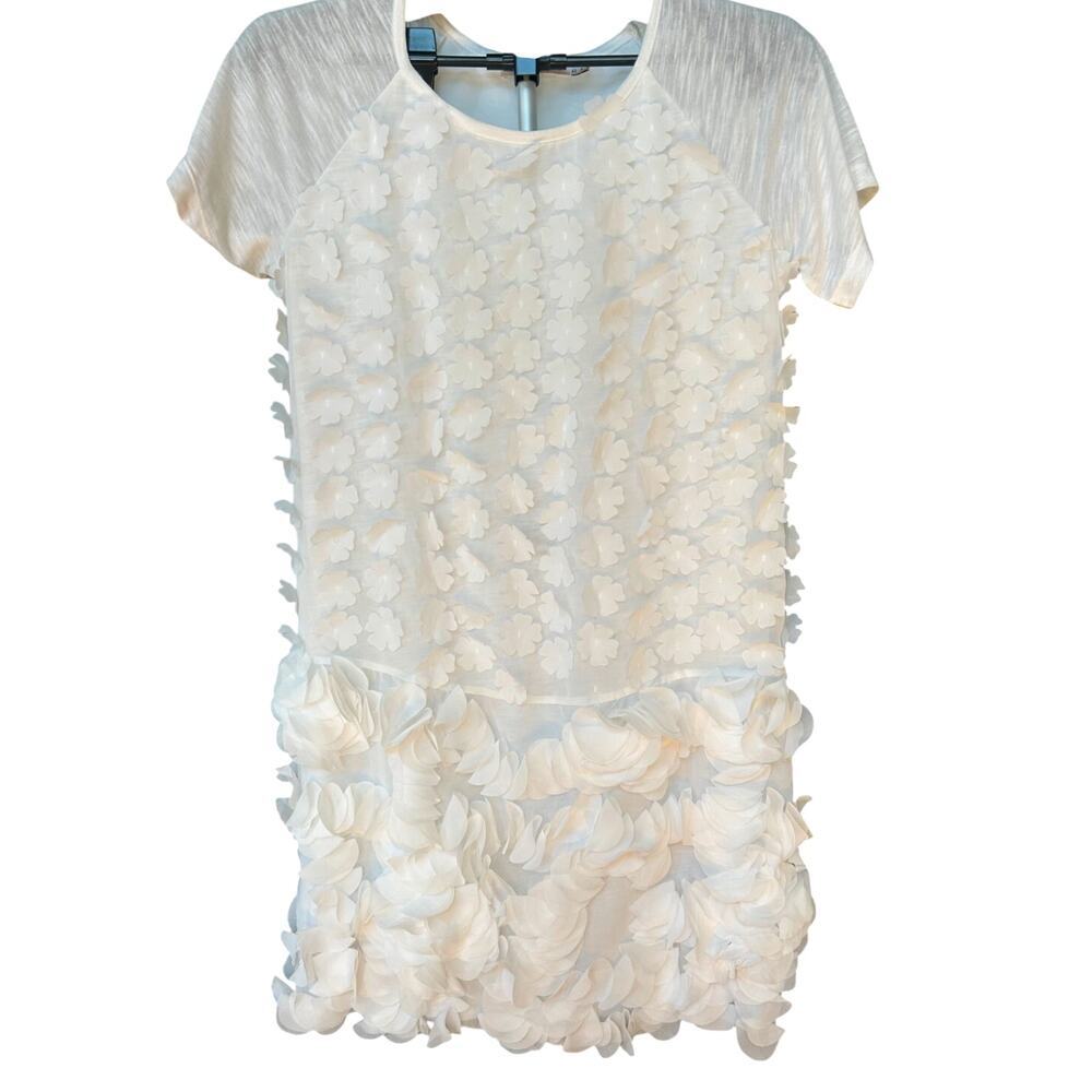 See by Chloe White 3D Floral Petal Applique Mixed Media Linen Blend Dress Size 6